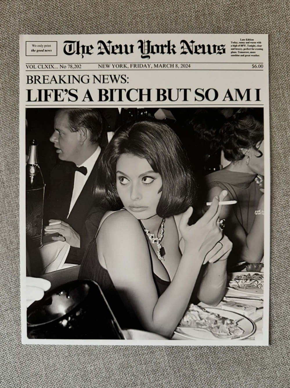 “Life’s a B1tch but So Am I” New York Times Headline Print